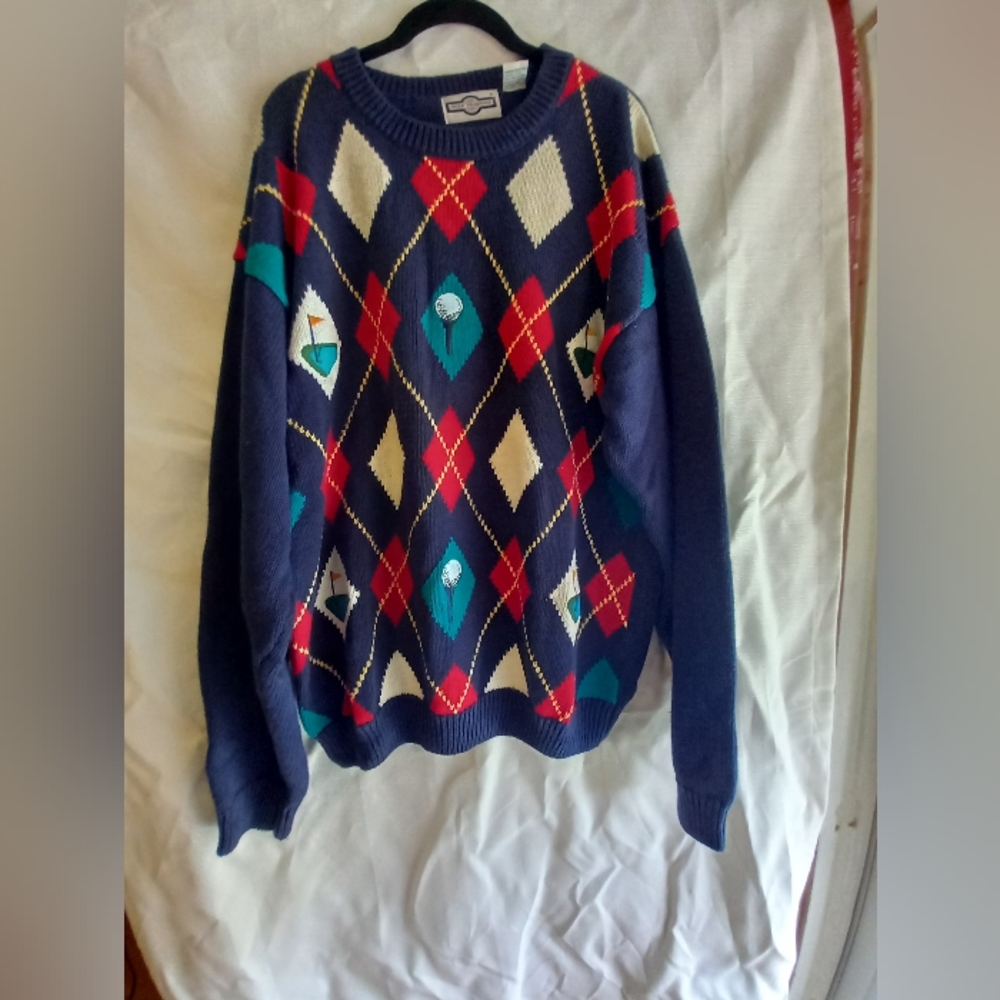 Gulf Traders vintage Argyle embroidered golf sweater